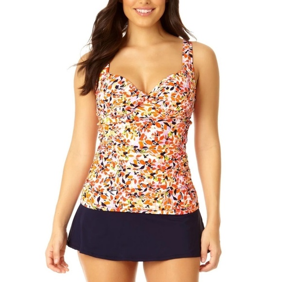 Anne Cole Orange Navy Retro TwistFront Underwire Tankini Swim size 34C/36B - Picture 15 of 15